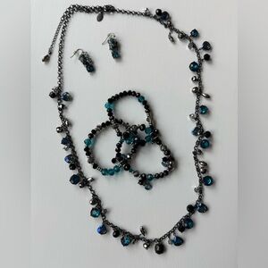 White House Black Market Black and Teal Necklace/Earrings/Bracelet Set